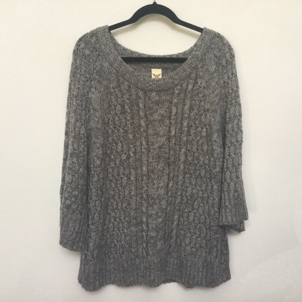 Faded Glory Grey Chunky Knit Wide Arm Sweater Size XL 14-16 Warm Winter Basic